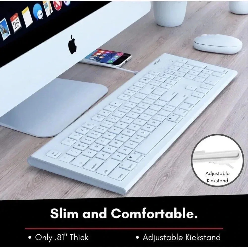 Macally 104 Key Full Size USB Keyboard For MAC & PC with‎ 15 Shortcut Keys MKEYE